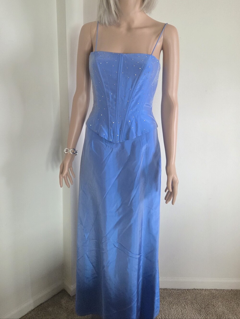 Vintage Y2K Jessica McClintock Gunne Sax Gown Iridescent Blue Prom Formal Size 4